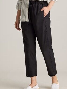 Quince 100% Organic Cotton Poplin Pull-On Pants Black XS Sustainable Comfort